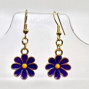 Purple & Gold Flower Earrings - Floral Earrings - 90s Y2K Earrings